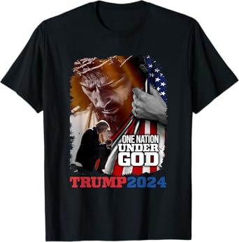 One Nation Under God President Trump 2024 America Christian T-Shirt