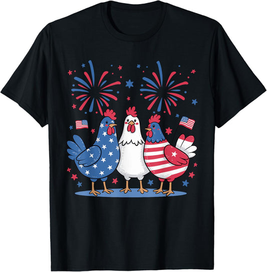 Funny Patriotic Chickens USA Flag 4th of July Chicken Lover T-Shirt