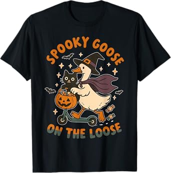 Spooky Goose On The Loose Witch Silly Goose Animal Halloween T-Shirt