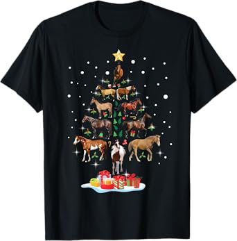 Horse Tree Christmas Horses Xmas Gifts For Women Girls T-Shirt
