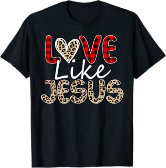 Faith Bible Blessed Christian Heart Gifts Boy Girl Love Like Jesus Christian God Cheetah Leopard Valentine Day T-Shirt