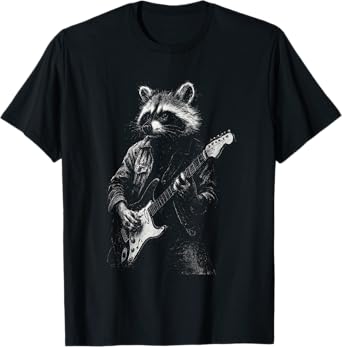 Raccoon Playing Guitar Vintage Rock Animal Band T-Shirt