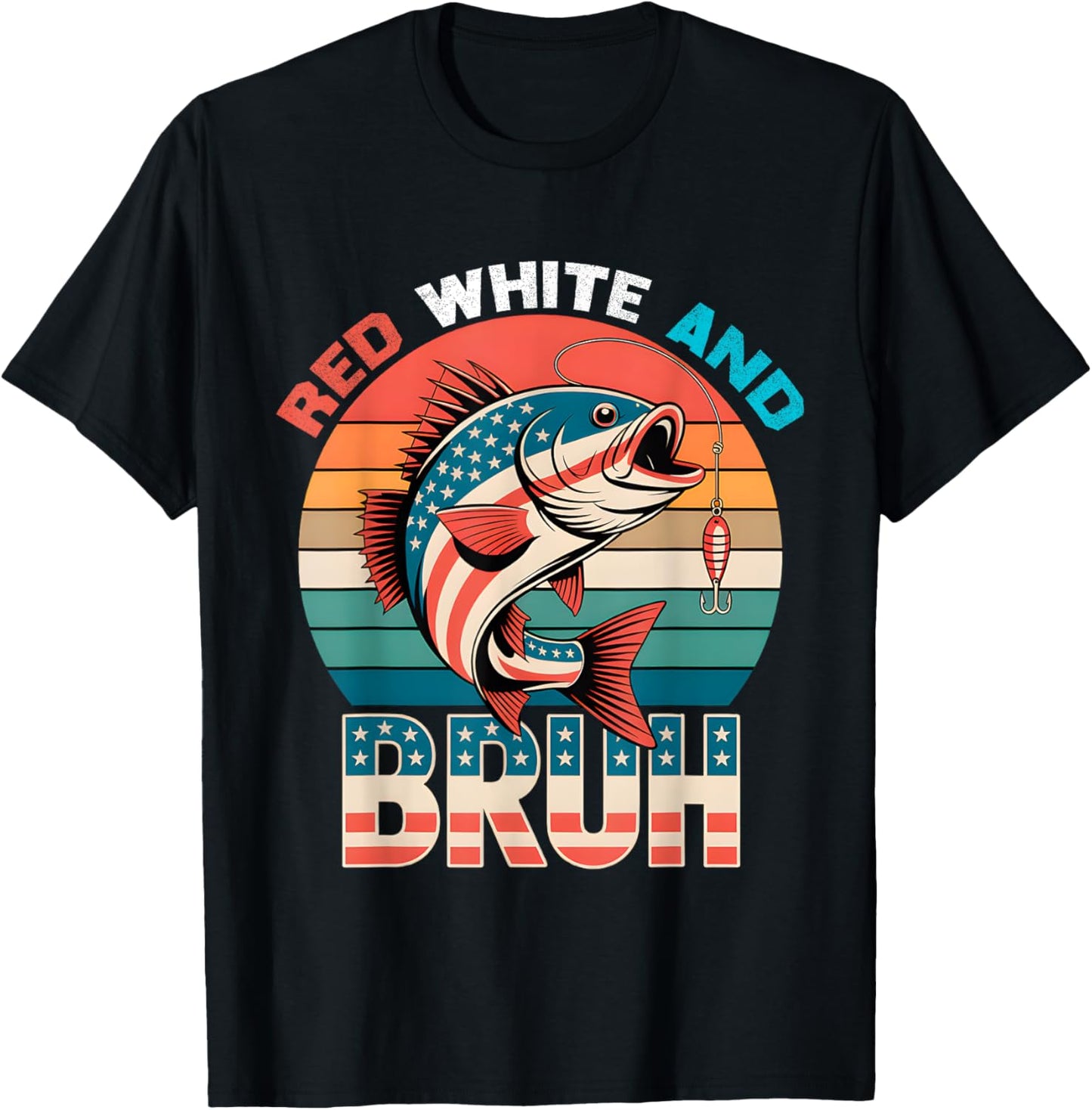 Boys Red White And Bruh Funny Patriotic Fishing 4th Of July T-shirt