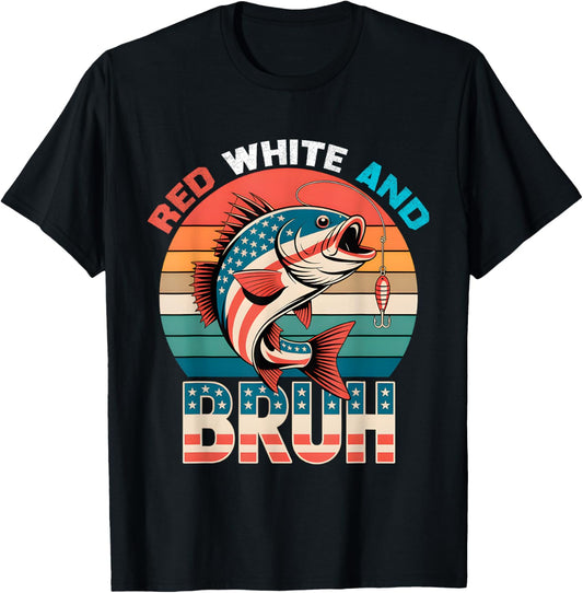 Boys Red White And Bruh Funny Patriotic Fishing 4th Of July T-shirt