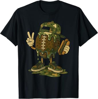 Football Drip Camo Boys Football Ice Cream Youth Game Day T-Shirt