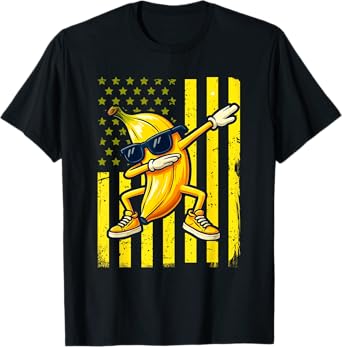 Graphic Banana Retro American Flag Dabbing Banana Lover T-Shirt