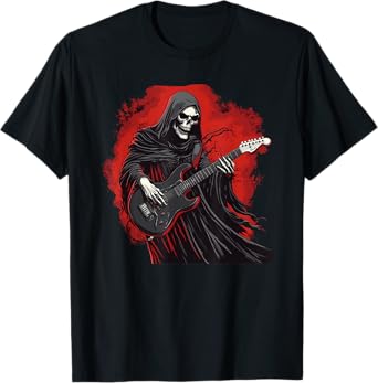 Funny Grim Reaper Costume with electric Guitar Outfit T-Shirt