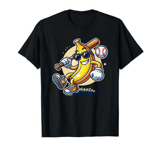 Banana Playing Baseball Fruit Lover Baseball Player T-Shirt