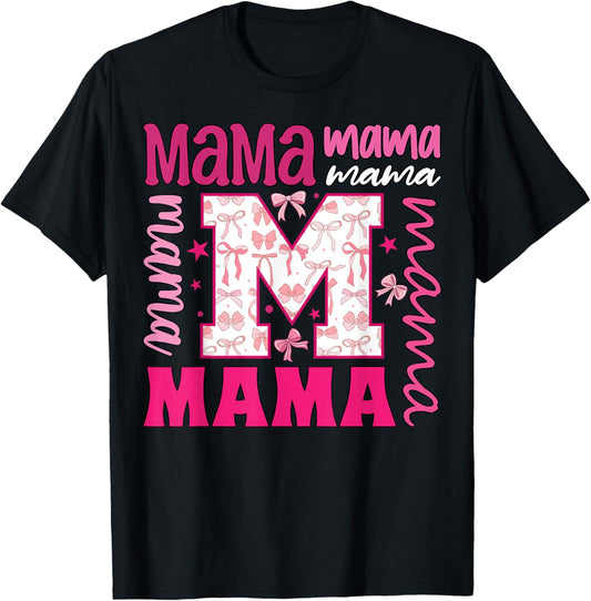 Cute Pink MAMA T-Shirt for Moms with Bow Design