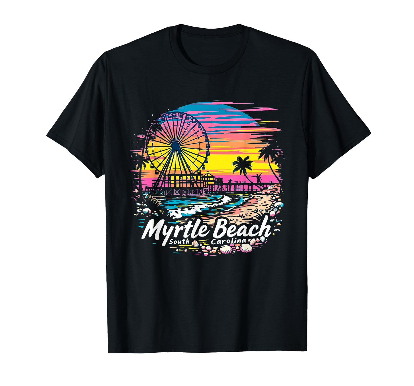 Vintage Myrtle Beach South Carolina Sunset Skyline Cityscape T-Shirt
