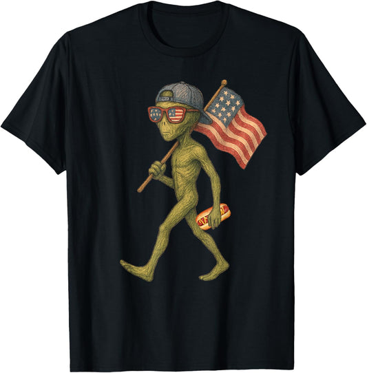 Hot Dog 4th Of July Alien Ufo Patriotic Funny 4th Of July T-shirt