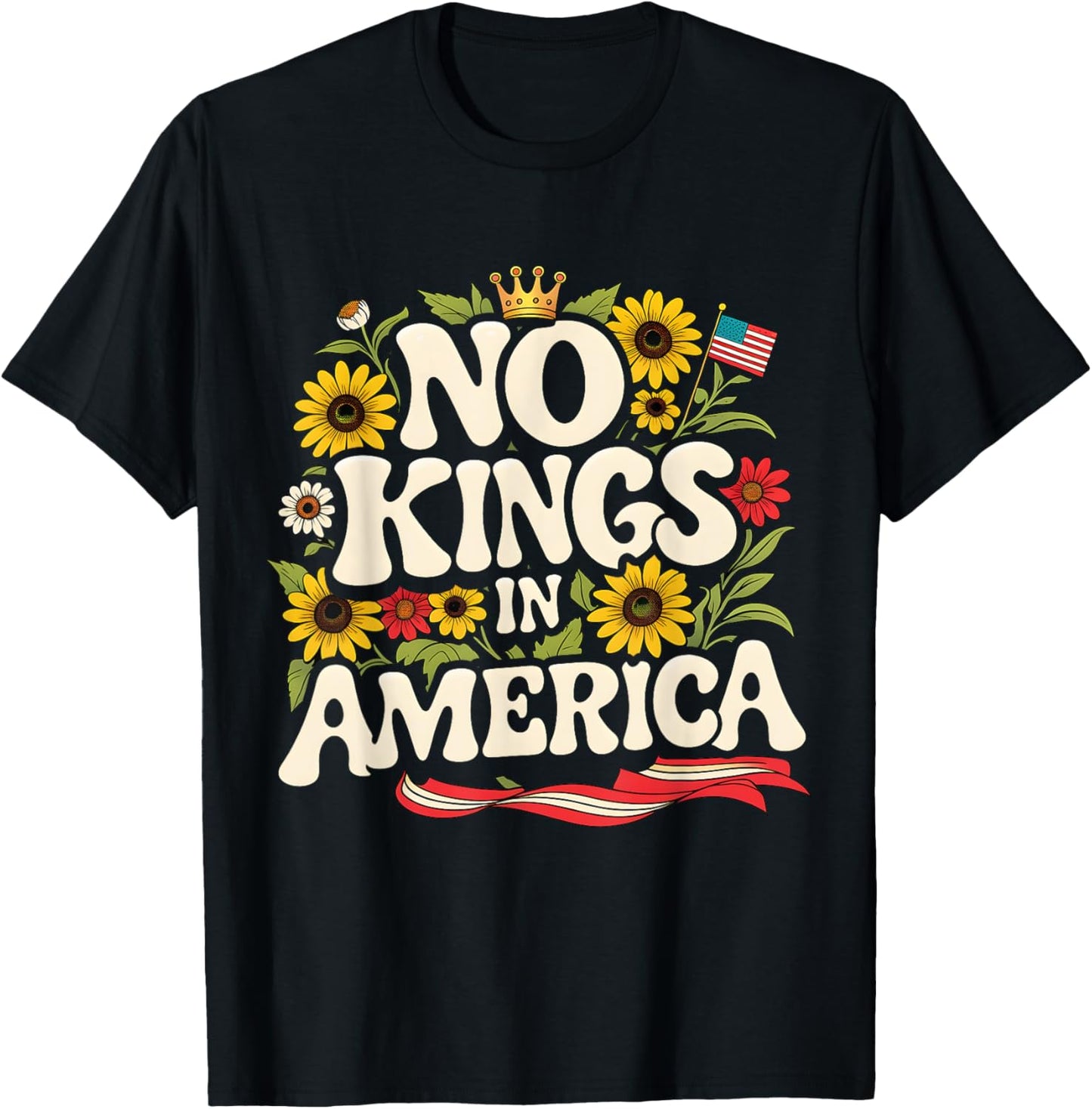 No Kings In America Usa Vintage Floral 4th Of July Patriotic T-shirt