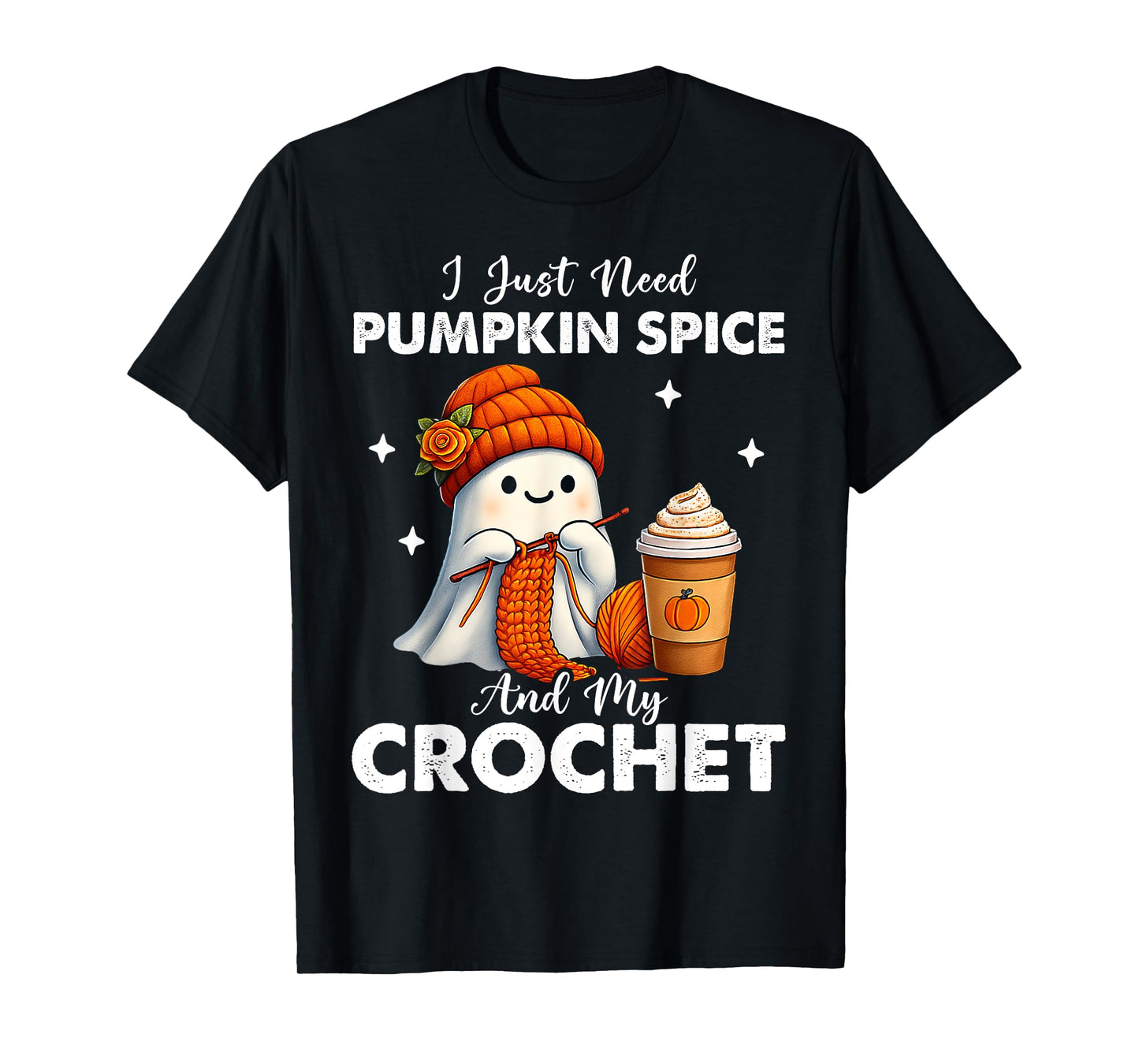 Cute Ghost Crochet Knitting Lovers Halloween Pumpkin Spice T-Shirt