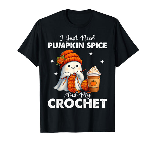 Cute Ghost Crochet Knitting Lovers Halloween Pumpkin Spice T-Shirt