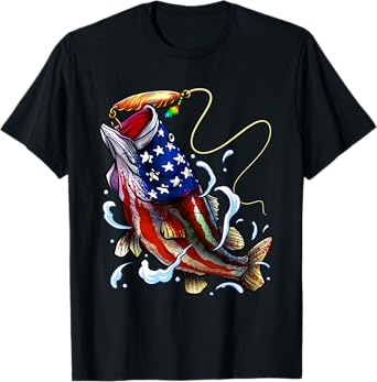 Bass Fishing Fish American Flag Dad Father Fourth Of July T-Shirt