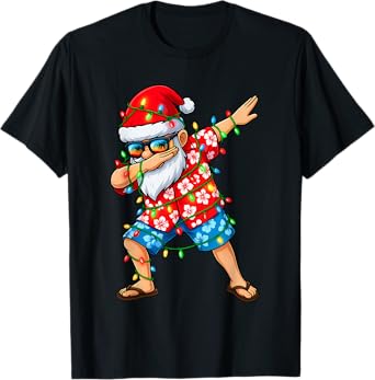 Dabbing Santa Christmas In July Boys Men Hawaiian Xmas Dab T-Shirt