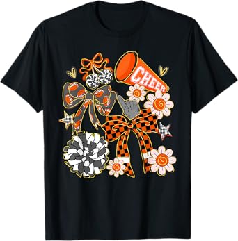 Coquette Cheer Bow Sport Cheerleader Orange Game Day T-Shirt