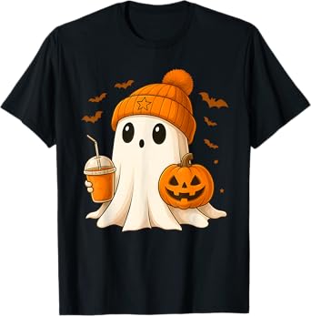 Halloween Cute Ghost Drink Pumpkin Men Women Halloween Ghost T-Shirt