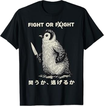Funny Fight Or Flight Meme Penguin With Knife T-Shirt