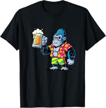 Retro Vintage Gorilla with Beer Funny Animal Cool Summer T-Shirt