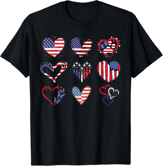 American Flag Heart Women Men Kids 4th Of July T-shirt