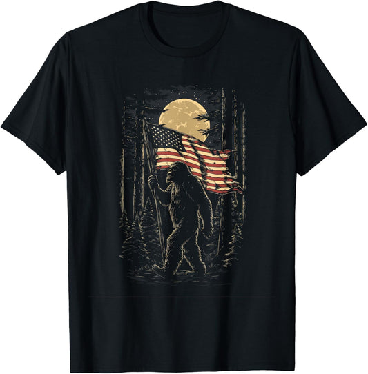 Big Foot Bigfoot Sasquatch American Flag Patriotic 4th July T-Shirt
