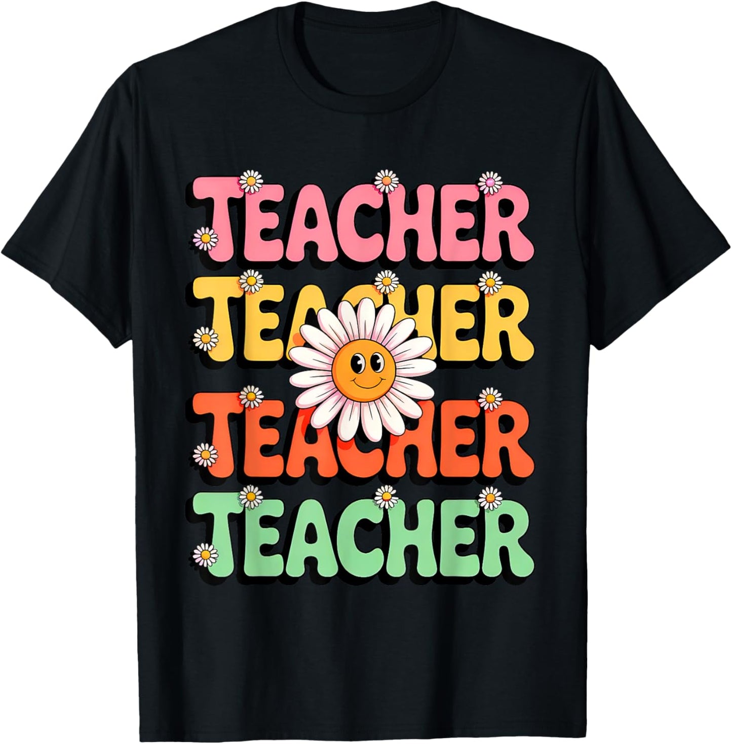 Groovy Teacher Cute Daisy Flower Retro Back To School First Day T-shirt by TeeBrew