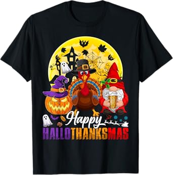 Happy Hallothanksmas Halloween Thanksgiving Christmas Gnome T-Shirt