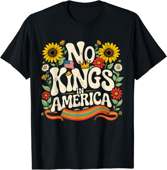 No Kings In America Usa Vintage Floral 4th Of July Patriotic T-shirt