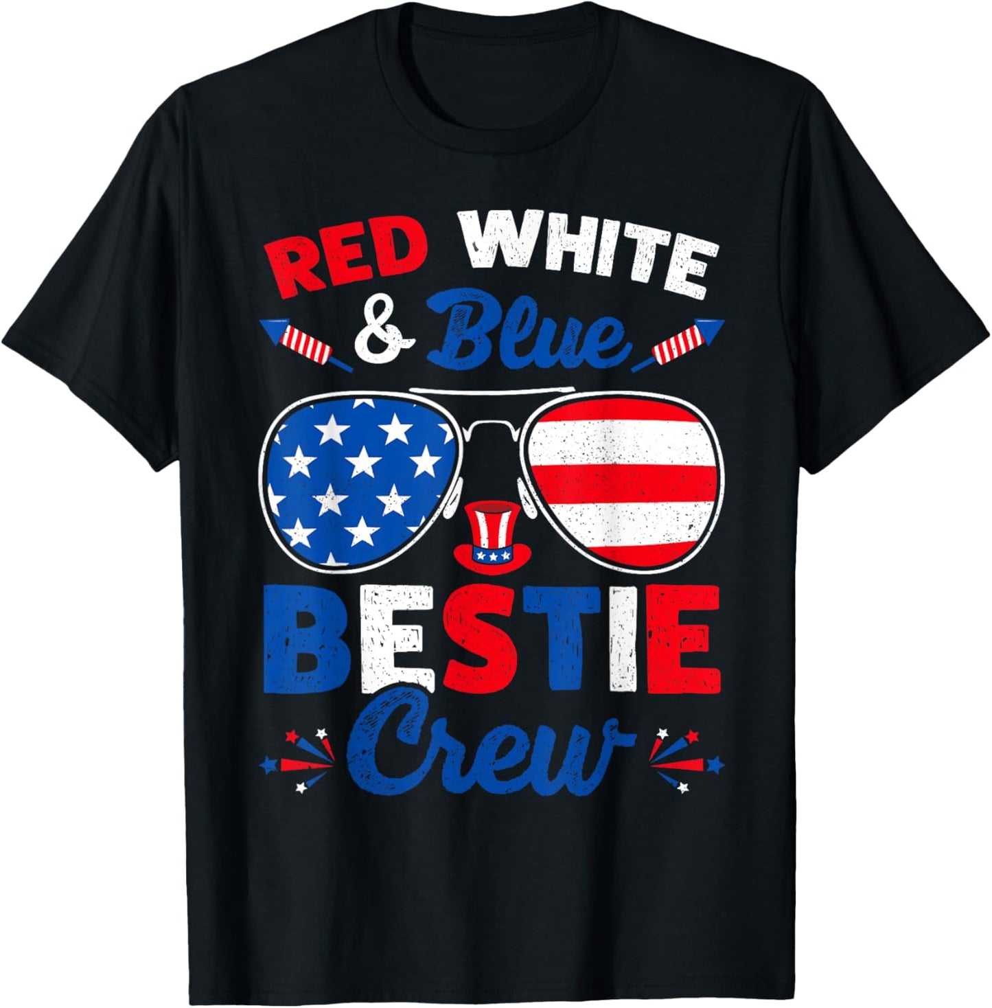Retro 4th Of July Red White & Blue Bestie Crew American Flag T-Shirt