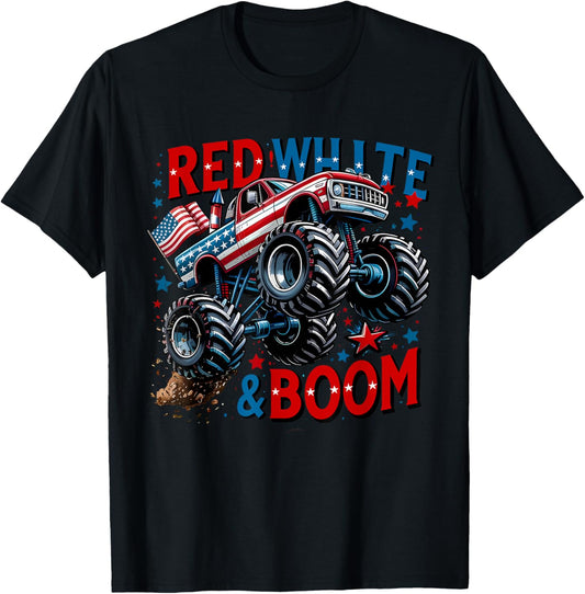 Funny Red White And Boom Patriotic Monster Truck 4th Of July T-shirt