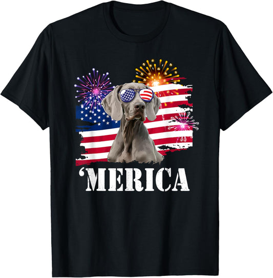 USA Flag 4th of July Merican Weimaraner Lover T-Shirt