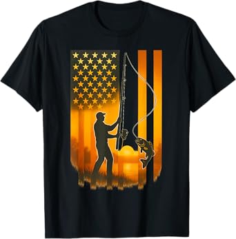 American Flag Fish Fisher Fisherman Funny Bass Fishing USA T-Shirt