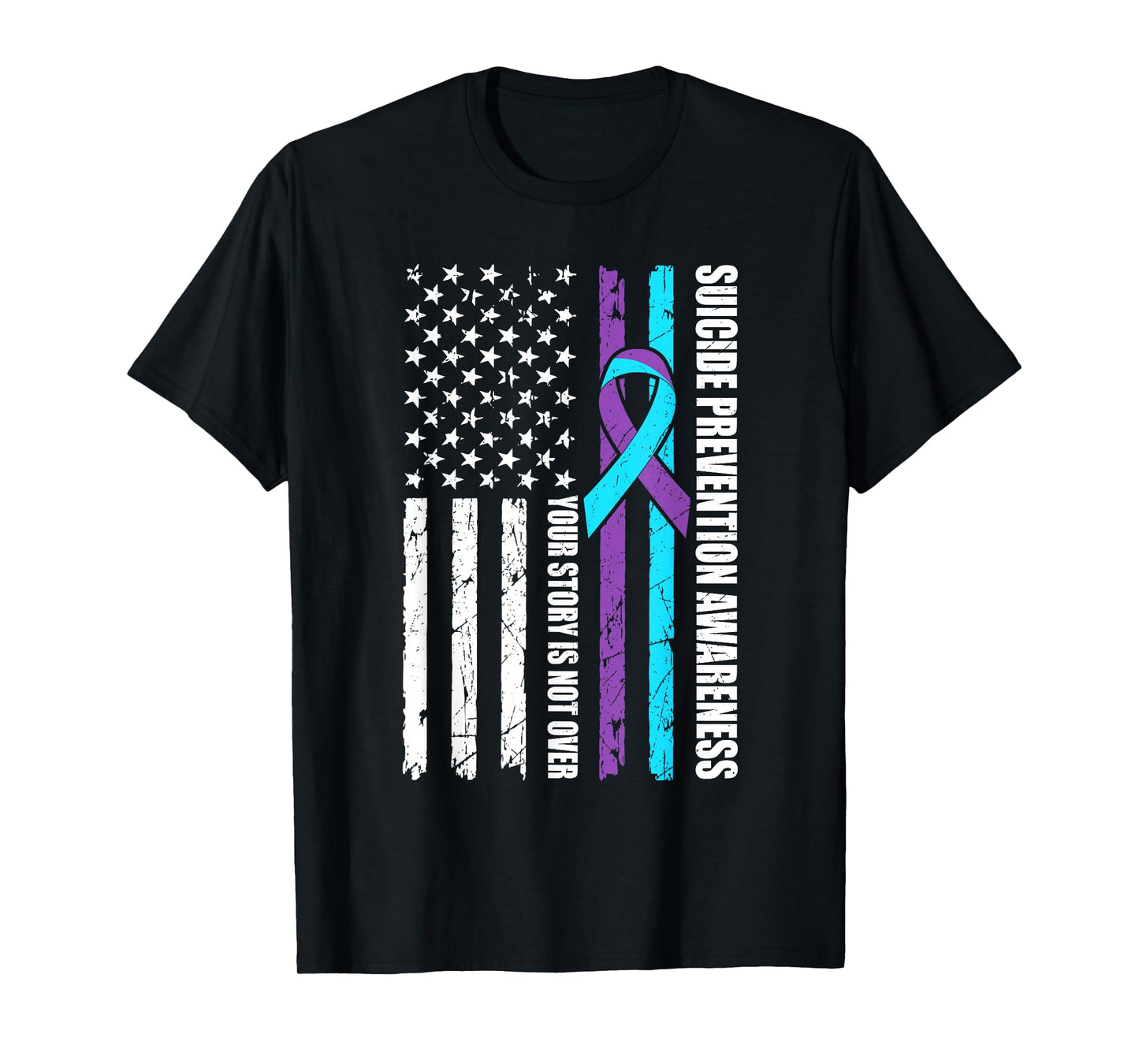 Suicide Prevention Awareness Month Flag Teal & Purple Ribbon T-Shirt