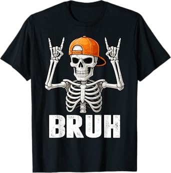 Skeleton Rock On Bruh Halloween For Mens Boys Kids Toddlers T-Shirt