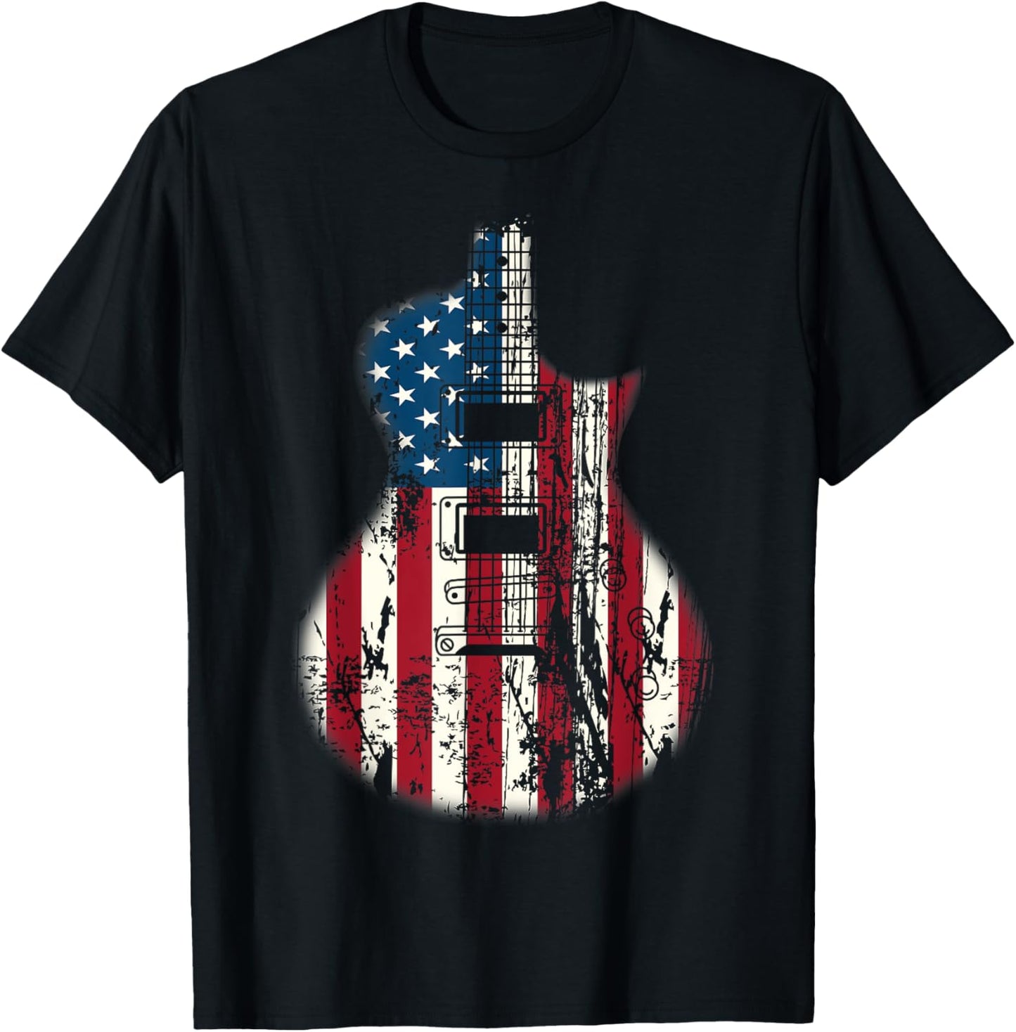 US American Flag Guitar Musician Distressed Guitars Vintage T-Shirt