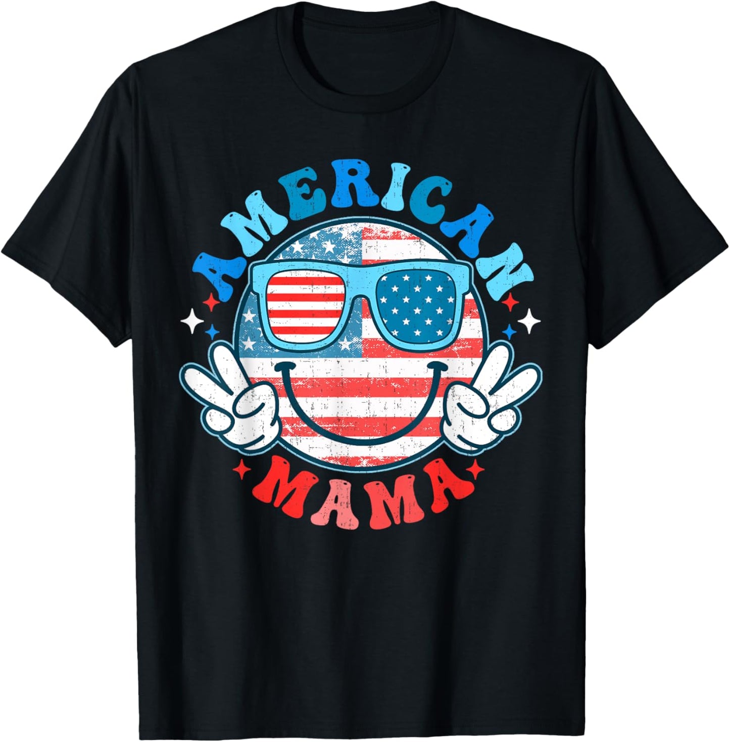 Retro American Mama Funny Usa Flag Face 4th Of July Women T-shirt