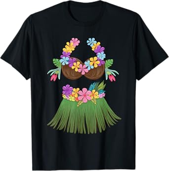 Coconut Bra Lei Flowers Grass Skirt Hula Party Halloween T-Shirt