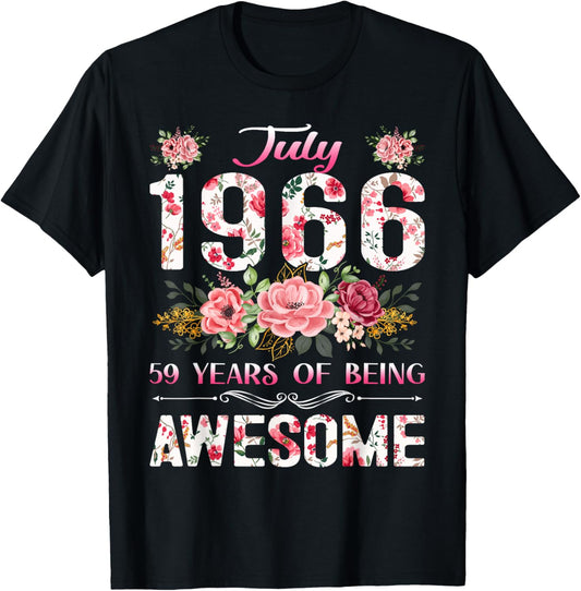 59 Year Old Floral July 1966 59th Birthday Women Apparel T-Shirt