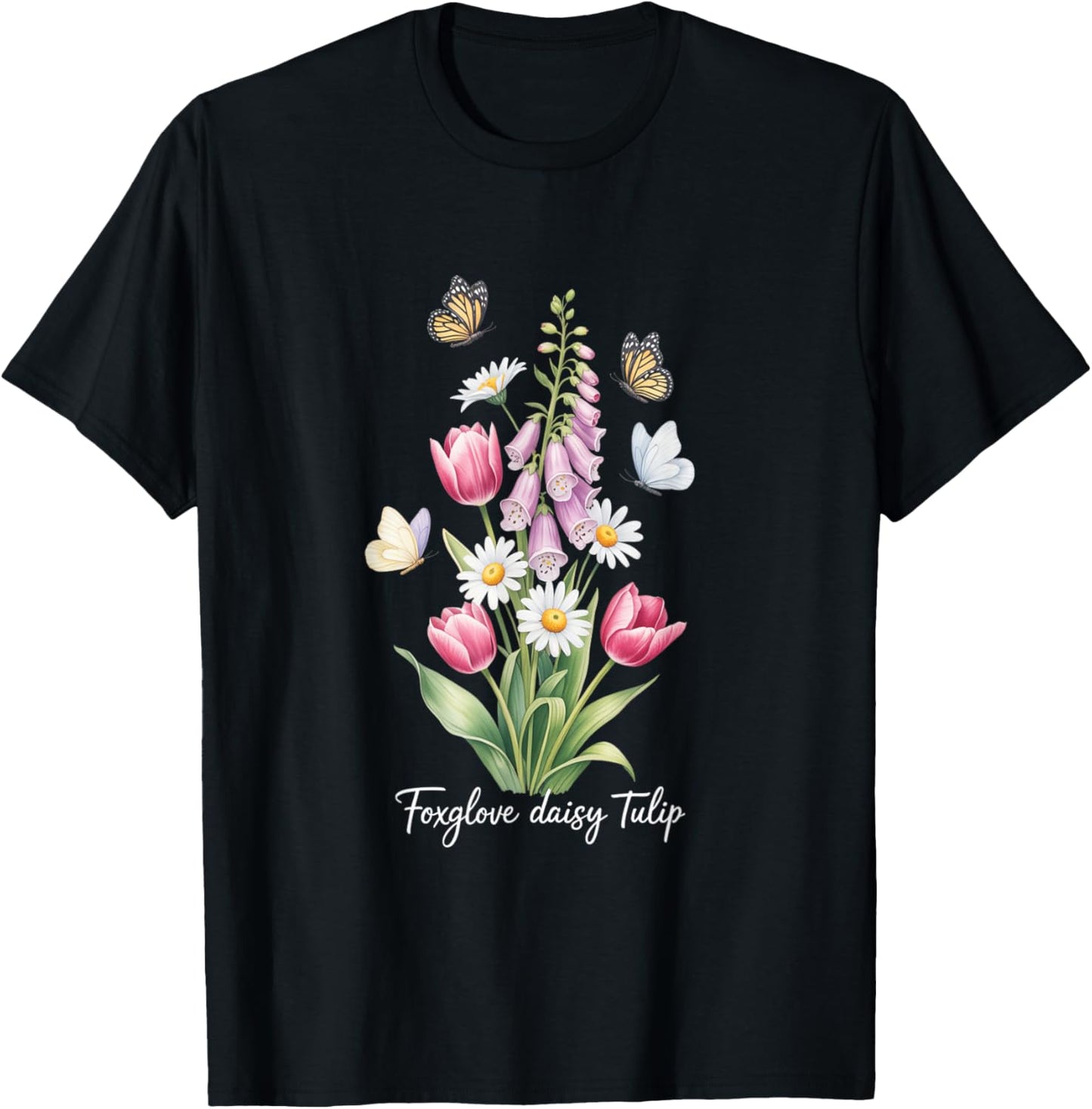 Foxglove Daisy Tulip Elegant Floral Harmony T-Shirt