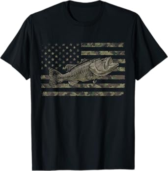 Fishing Camo American Flag Bass Fish Camouflage T-Shirt