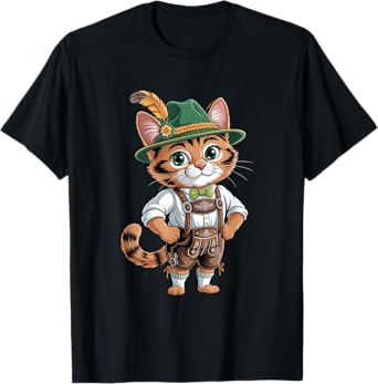 Funny Oktoberfest Cat Kitty Bavarian Drinking Beer Purrost T-Shirt