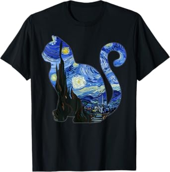 Cat Starry Night Van Gogh Cat for Funny Cat Mom Cat Lover T-Shirt