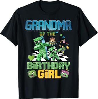 Grandma of the Birthday Girl Funny Video Game Pixel T-Shirt
