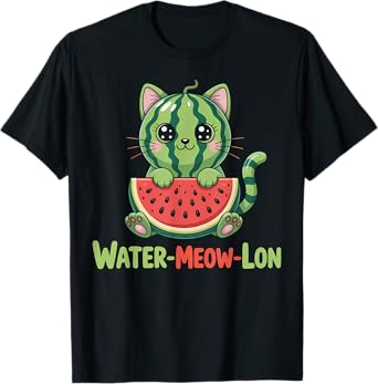 Watermelon Meow Cat Kawaii Fruit Pun Cute Summer Funny T-Shirt for Men Women Kids