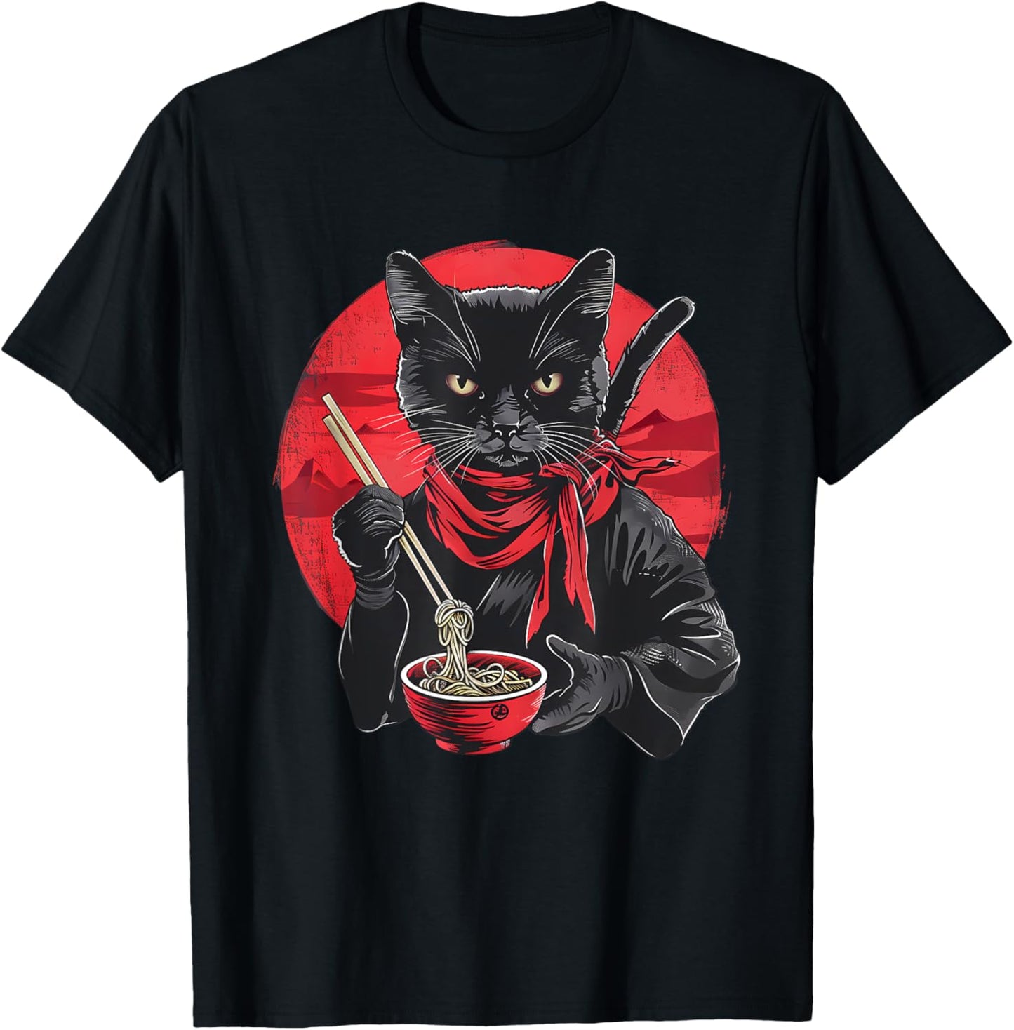 Cat Ramen Japanese Noodles Ninja Warrior Cat Ramen Bowl T-Shirt