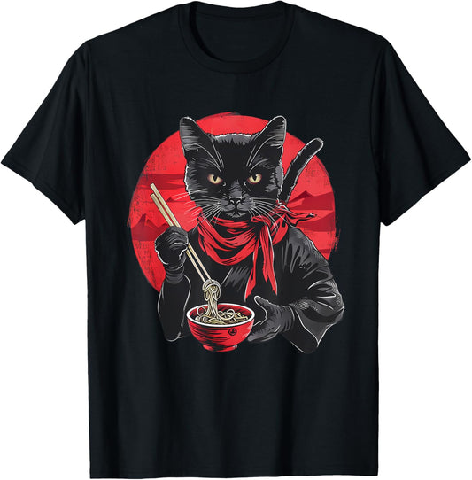 Cat Ramen Japanese Noodles Ninja Warrior Cat Ramen Bowl T-Shirt
