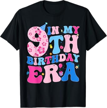 In My 9th Birthday Era Funny 9Yr Birthday Party Summer Vibes T-Shirt
