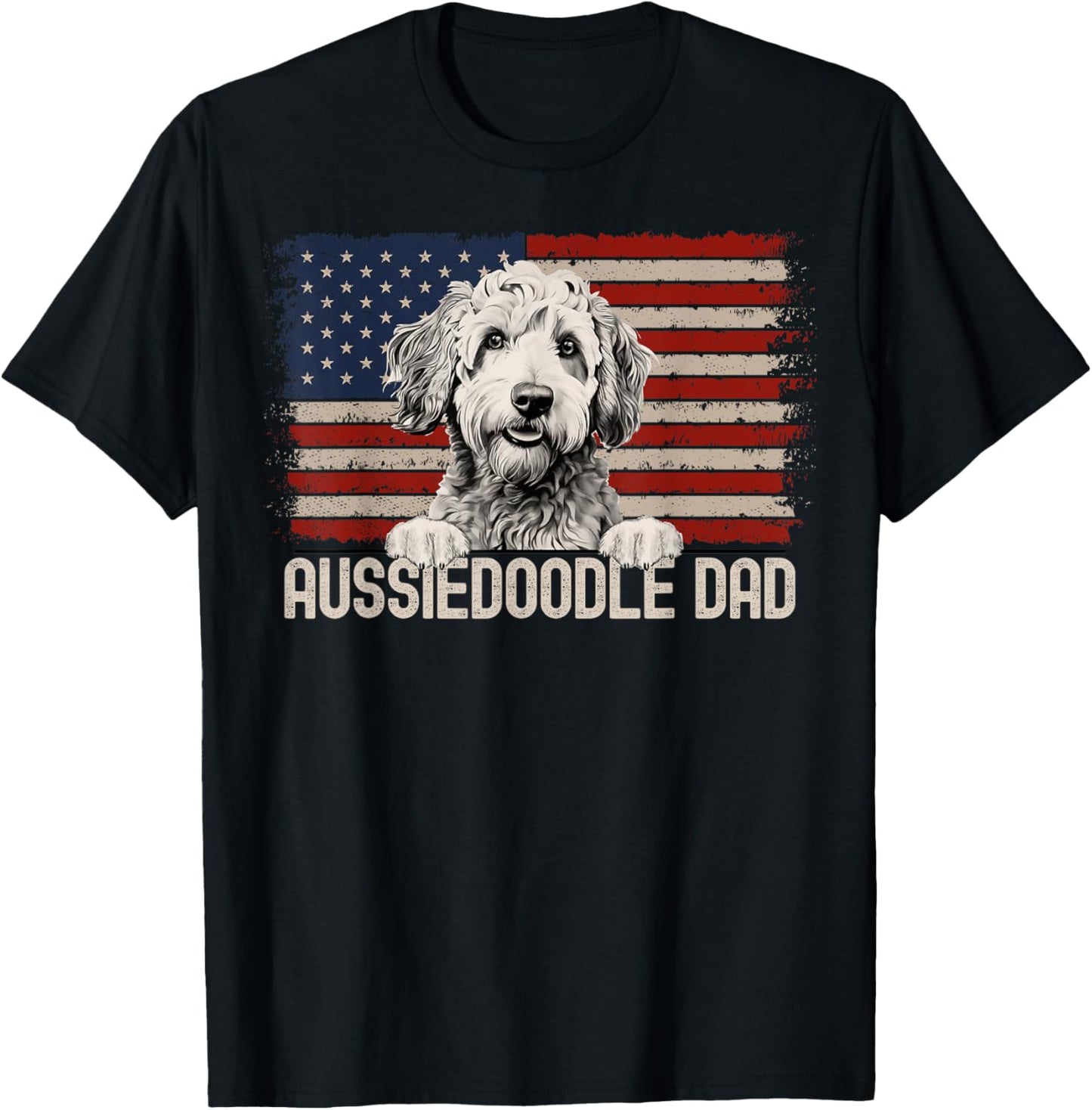 Best Dog Dad Ever American Flag - Aussiedoodle Dad T-Shirt