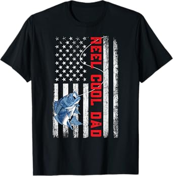 Mens Reel Cool Dad American Flag Father's Day T-Shirt